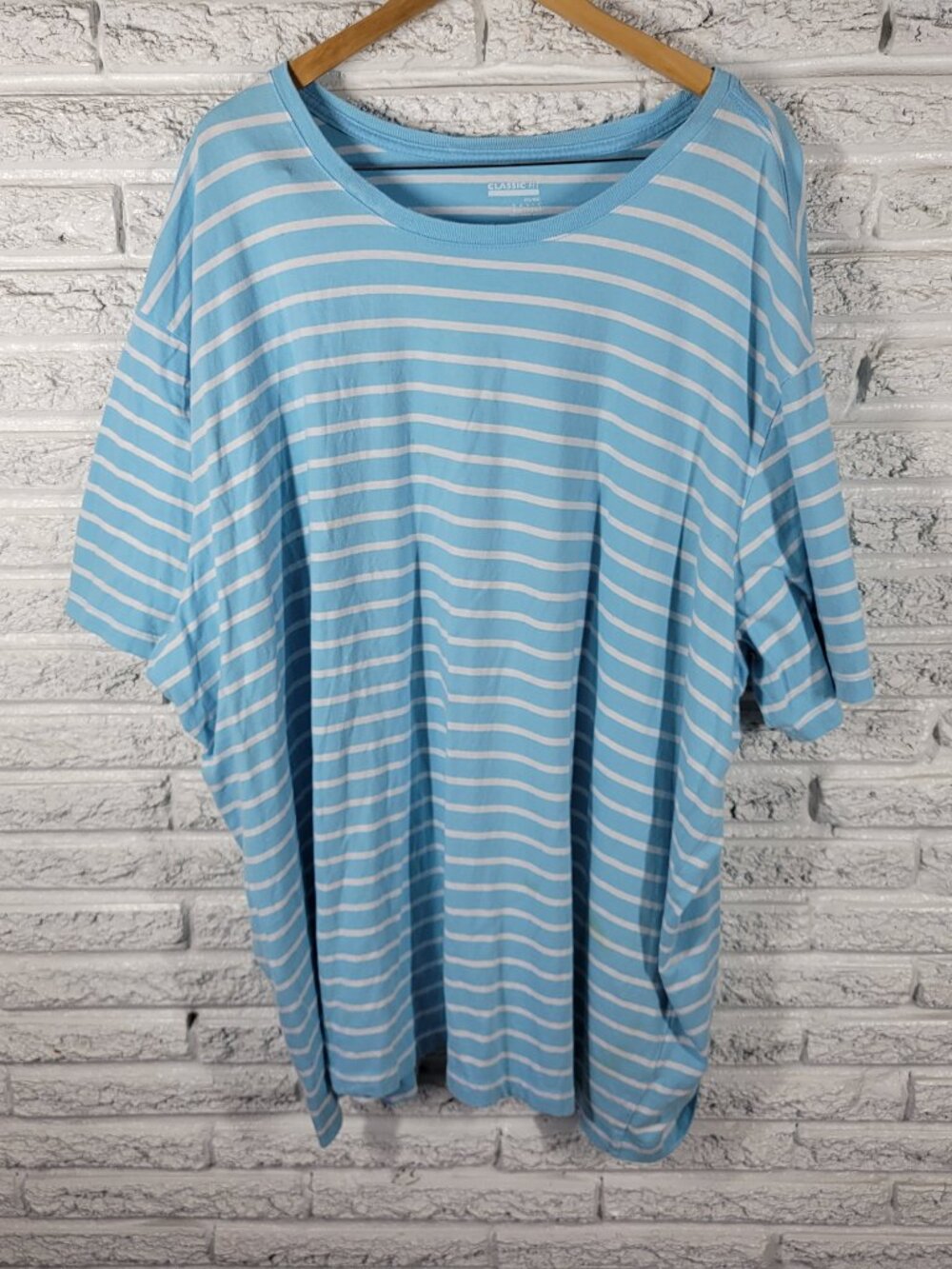 Basic Editions Men's 4XL Blue White Striped T-Shirt Crew Neck Cotton STR127E